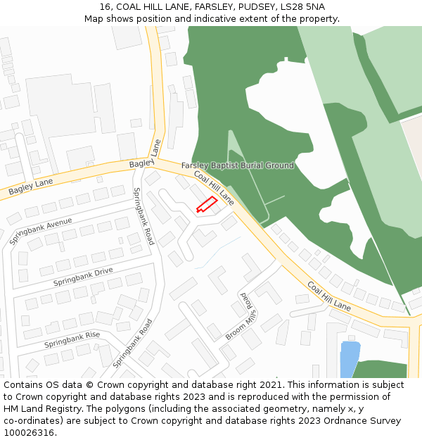 16, COAL HILL LANE, FARSLEY, PUDSEY, LS28 5NA: Location map and indicative extent of plot
