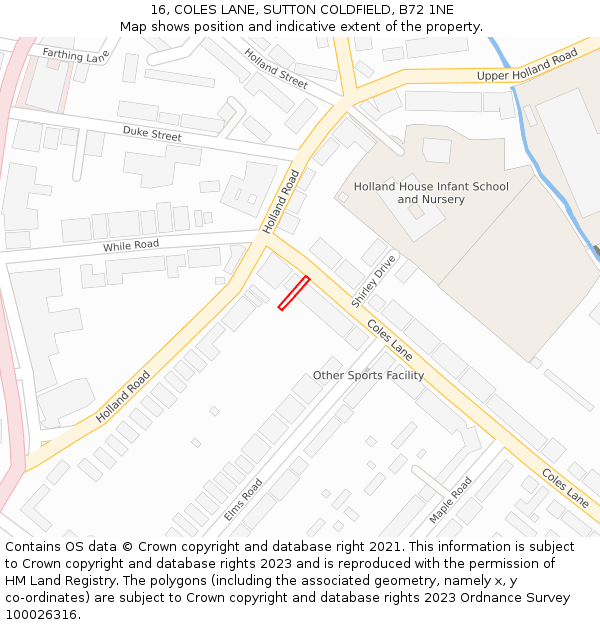 16, COLES LANE, SUTTON COLDFIELD, B72 1NE: Location map and indicative extent of plot