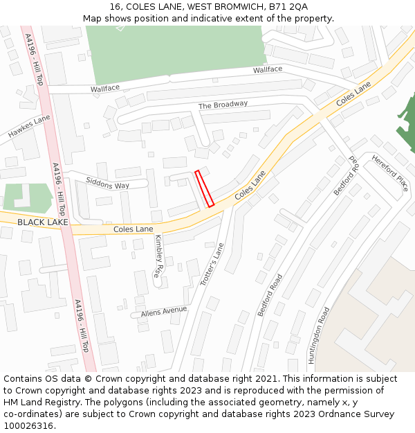 16, COLES LANE, WEST BROMWICH, B71 2QA: Location map and indicative extent of plot
