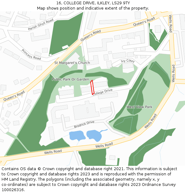 16, COLLEGE DRIVE, ILKLEY, LS29 9TY: Location map and indicative extent of plot