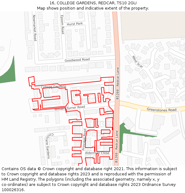 16, COLLEGE GARDENS, REDCAR, TS10 2GU: Location map and indicative extent of plot