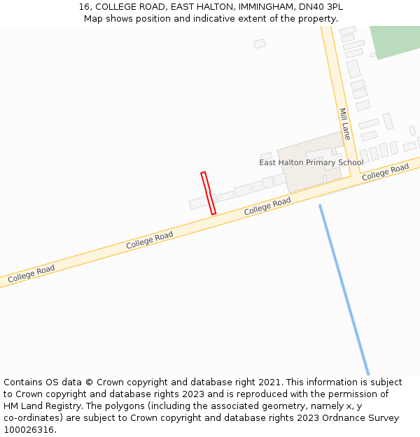 16, COLLEGE ROAD, EAST HALTON, IMMINGHAM, DN40 3PL: Location map and indicative extent of plot