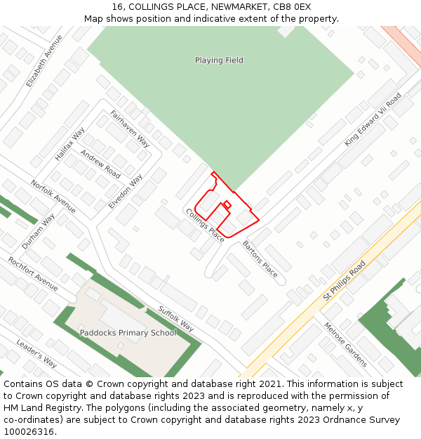 16, COLLINGS PLACE, NEWMARKET, CB8 0EX: Location map and indicative extent of plot