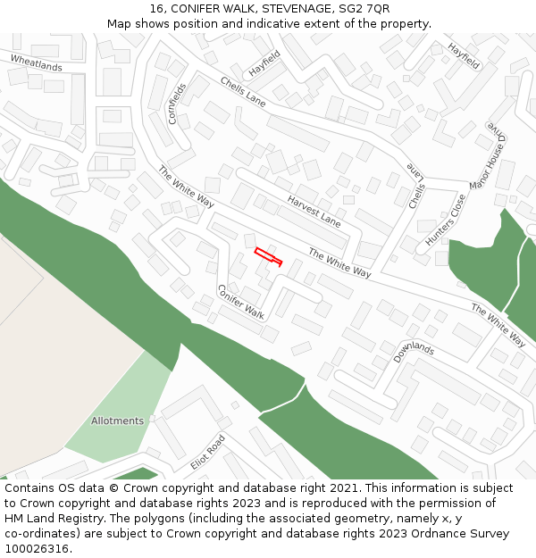 16, CONIFER WALK, STEVENAGE, SG2 7QR: Location map and indicative extent of plot