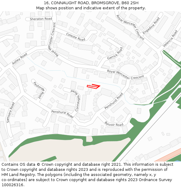 16, CONNAUGHT ROAD, BROMSGROVE, B60 2SH: Location map and indicative extent of plot