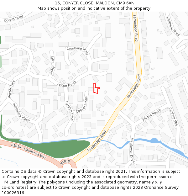 16, CONYER CLOSE, MALDON, CM9 6XN: Location map and indicative extent of plot