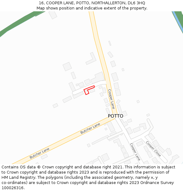 16, COOPER LANE, POTTO, NORTHALLERTON, DL6 3HQ: Location map and indicative extent of plot