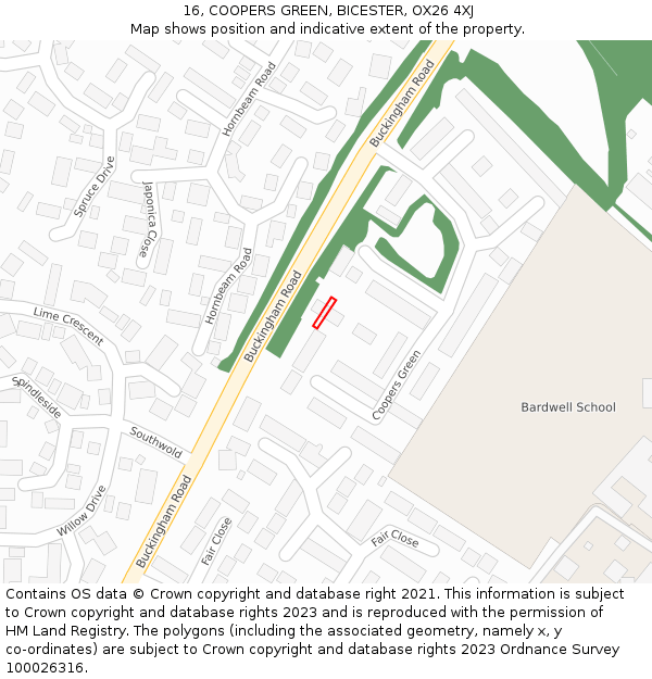 16, COOPERS GREEN, BICESTER, OX26 4XJ: Location map and indicative extent of plot