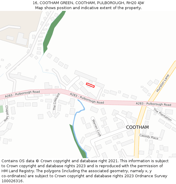 16, COOTHAM GREEN, COOTHAM, PULBOROUGH, RH20 4JW: Location map and indicative extent of plot