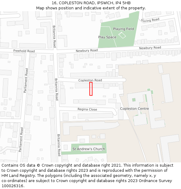 16, COPLESTON ROAD, IPSWICH, IP4 5HB: Location map and indicative extent of plot
