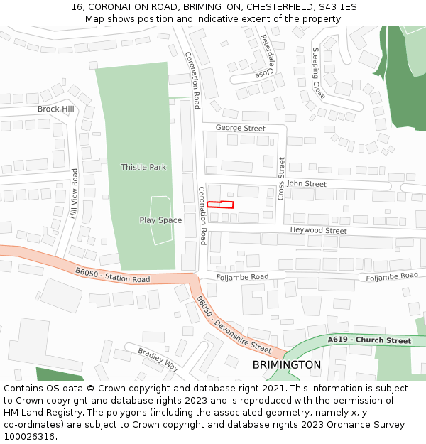 16, CORONATION ROAD, BRIMINGTON, CHESTERFIELD, S43 1ES: Location map and indicative extent of plot