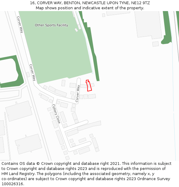 16, CORVER WAY, BENTON, NEWCASTLE UPON TYNE, NE12 9TZ: Location map and indicative extent of plot