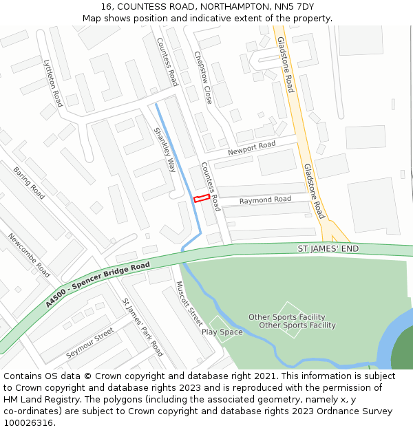 16, COUNTESS ROAD, NORTHAMPTON, NN5 7DY: Location map and indicative extent of plot