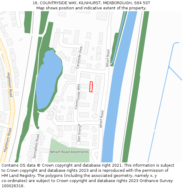 16, COUNTRYSIDE WAY, KILNHURST, MEXBOROUGH, S64 5ST: Location map and indicative extent of plot