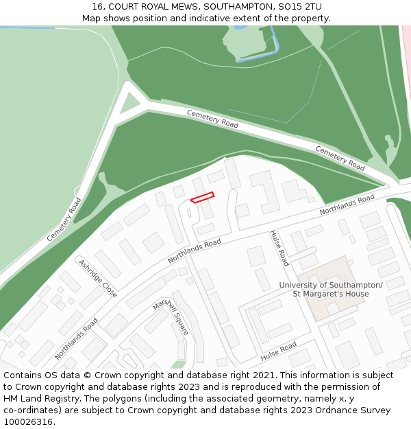 16, COURT ROYAL MEWS, SOUTHAMPTON, SO15 2TU: Location map and indicative extent of plot