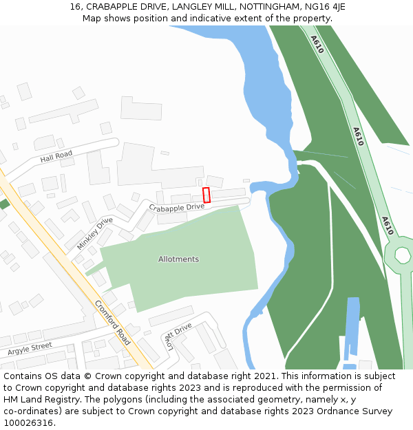 16, CRABAPPLE DRIVE, LANGLEY MILL, NOTTINGHAM, NG16 4JE: Location map and indicative extent of plot