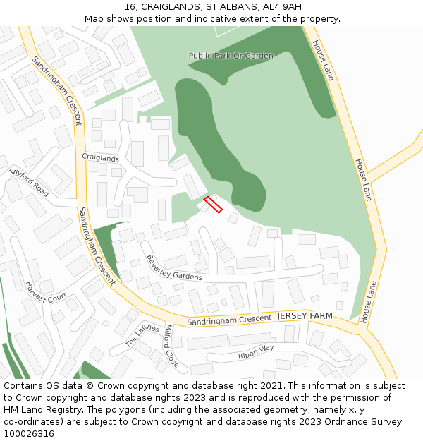 16, CRAIGLANDS, ST ALBANS, AL4 9AH: Location map and indicative extent of plot