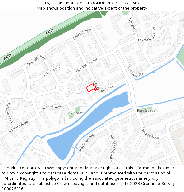 16, CRIMSHAM ROAD, BOGNOR REGIS, PO21 5BG: Location map and indicative extent of plot