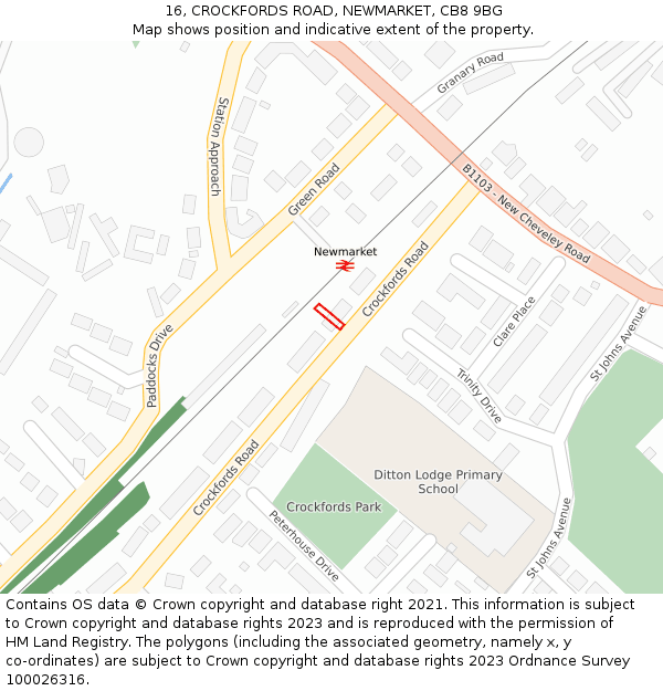 16, CROCKFORDS ROAD, NEWMARKET, CB8 9BG: Location map and indicative extent of plot