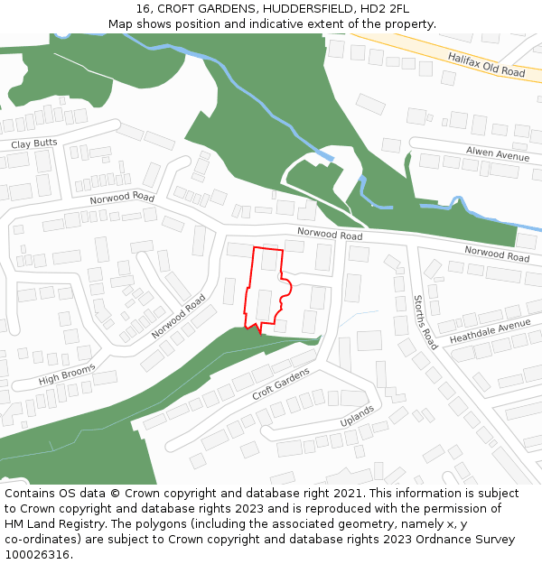 16, CROFT GARDENS, HUDDERSFIELD, HD2 2FL: Location map and indicative extent of plot