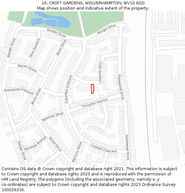 16, CROFT GARDENS, WOLVERHAMPTON, WV10 6GG: Location map and indicative extent of plot