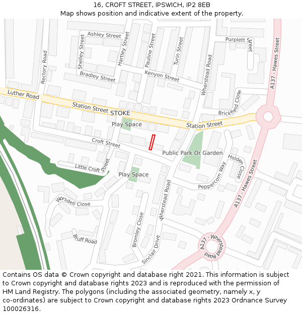 16, CROFT STREET, IPSWICH, IP2 8EB: Location map and indicative extent of plot