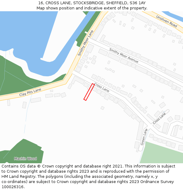 16, CROSS LANE, STOCKSBRIDGE, SHEFFIELD, S36 1AY: Location map and indicative extent of plot