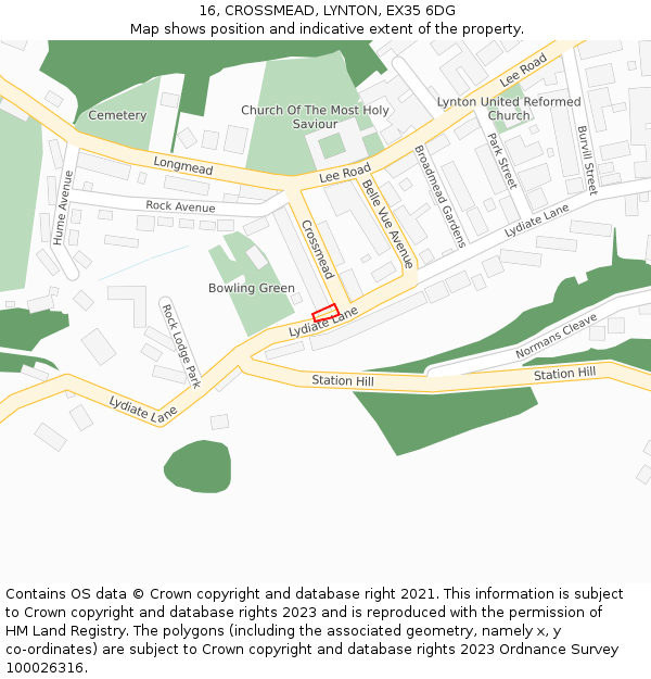 16, CROSSMEAD, LYNTON, EX35 6DG: Location map and indicative extent of plot