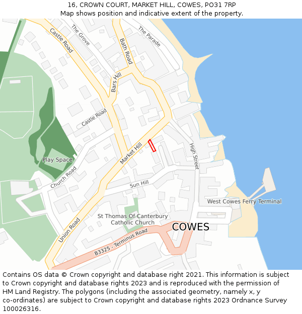 16, CROWN COURT, MARKET HILL, COWES, PO31 7RP: Location map and indicative extent of plot