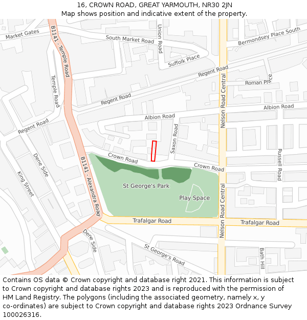 16, CROWN ROAD, GREAT YARMOUTH, NR30 2JN: Location map and indicative extent of plot