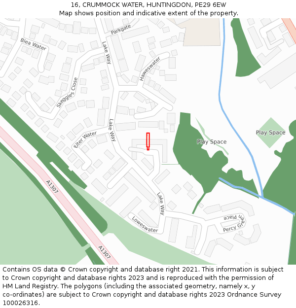 16, CRUMMOCK WATER, HUNTINGDON, PE29 6EW: Location map and indicative extent of plot