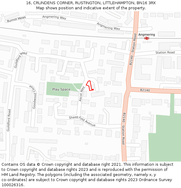 16, CRUNDENS CORNER, RUSTINGTON, LITTLEHAMPTON, BN16 3RX: Location map and indicative extent of plot