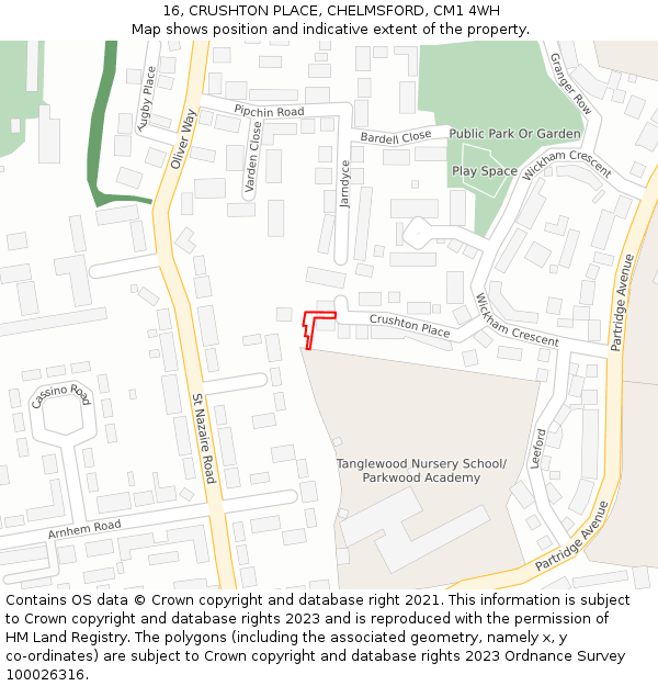 16, CRUSHTON PLACE, CHELMSFORD, CM1 4WH: Location map and indicative extent of plot