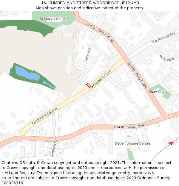 16, CUMBERLAND STREET, WOODBRIDGE, IP12 4AB: Location map and indicative extent of plot