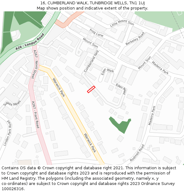 16, CUMBERLAND WALK, TUNBRIDGE WELLS, TN1 1UJ: Location map and indicative extent of plot