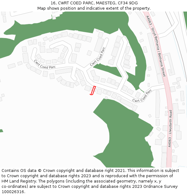 16, CWRT COED PARC, MAESTEG, CF34 9DG: Location map and indicative extent of plot