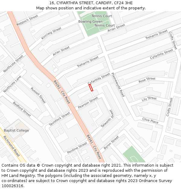 16, CYFARTHFA STREET, CARDIFF, CF24 3HE: Location map and indicative extent of plot