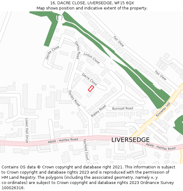 16, DACRE CLOSE, LIVERSEDGE, WF15 6QX: Location map and indicative extent of plot