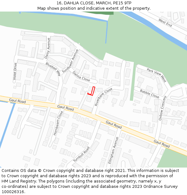 16, DAHLIA CLOSE, MARCH, PE15 9TP: Location map and indicative extent of plot
