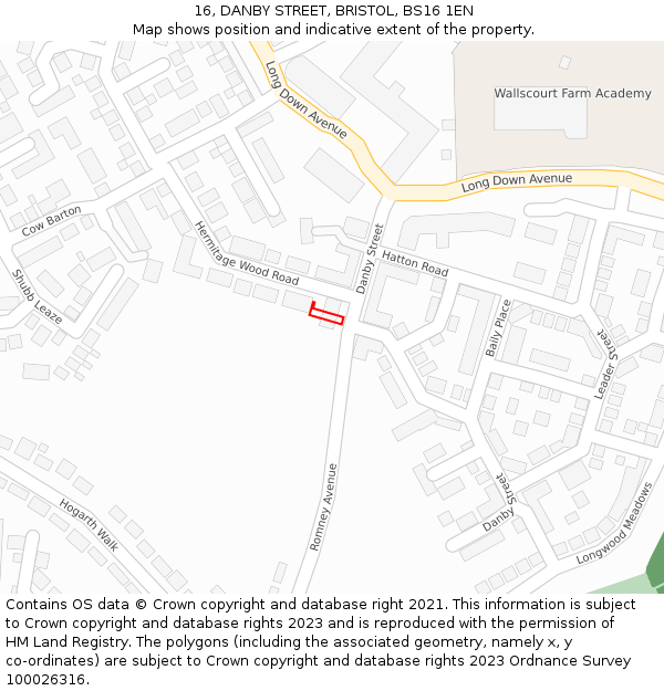 16, DANBY STREET, BRISTOL, BS16 1EN: Location map and indicative extent of plot