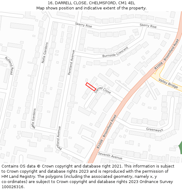 16, DARRELL CLOSE, CHELMSFORD, CM1 4EL: Location map and indicative extent of plot