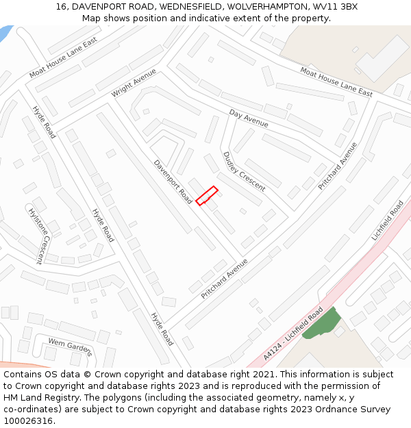 16, DAVENPORT ROAD, WEDNESFIELD, WOLVERHAMPTON, WV11 3BX: Location map and indicative extent of plot