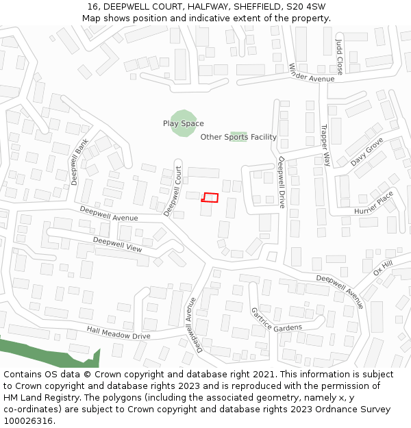 16, DEEPWELL COURT, HALFWAY, SHEFFIELD, S20 4SW: Location map and indicative extent of plot