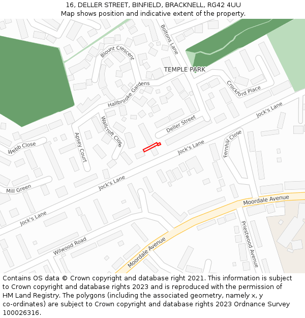 16, DELLER STREET, BINFIELD, BRACKNELL, RG42 4UU: Location map and indicative extent of plot
