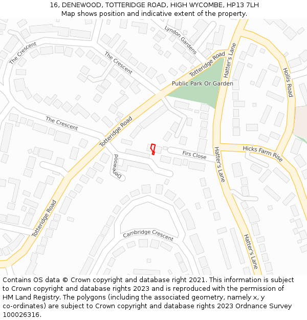 16, DENEWOOD, TOTTERIDGE ROAD, HIGH WYCOMBE, HP13 7LH: Location map and indicative extent of plot