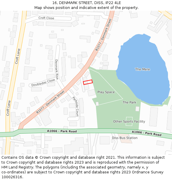 16, DENMARK STREET, DISS, IP22 4LE: Location map and indicative extent of plot