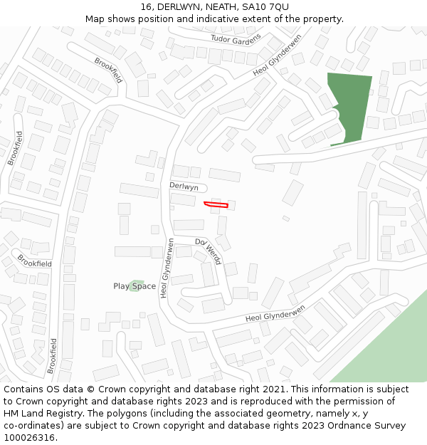 16, DERLWYN, NEATH, SA10 7QU: Location map and indicative extent of plot