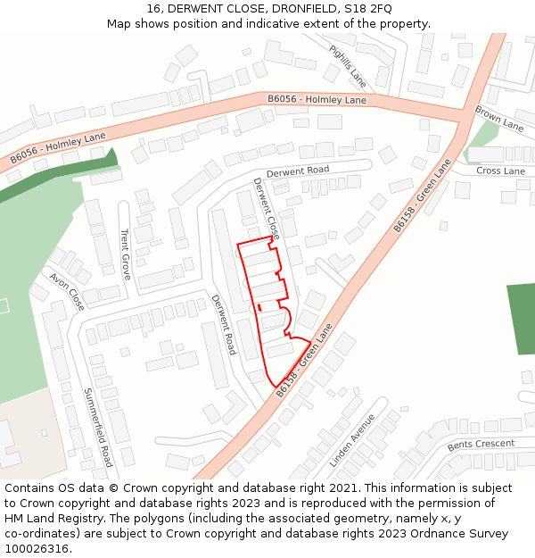 16, DERWENT CLOSE, DRONFIELD, S18 2FQ: Location map and indicative extent of plot