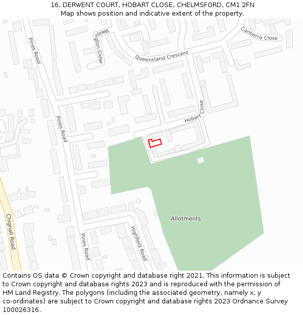 16, DERWENT COURT, HOBART CLOSE, CHELMSFORD, CM1 2FN: Location map and indicative extent of plot