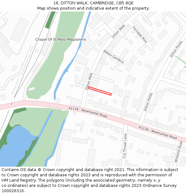 16, DITTON WALK, CAMBRIDGE, CB5 8QE: Location map and indicative extent of plot